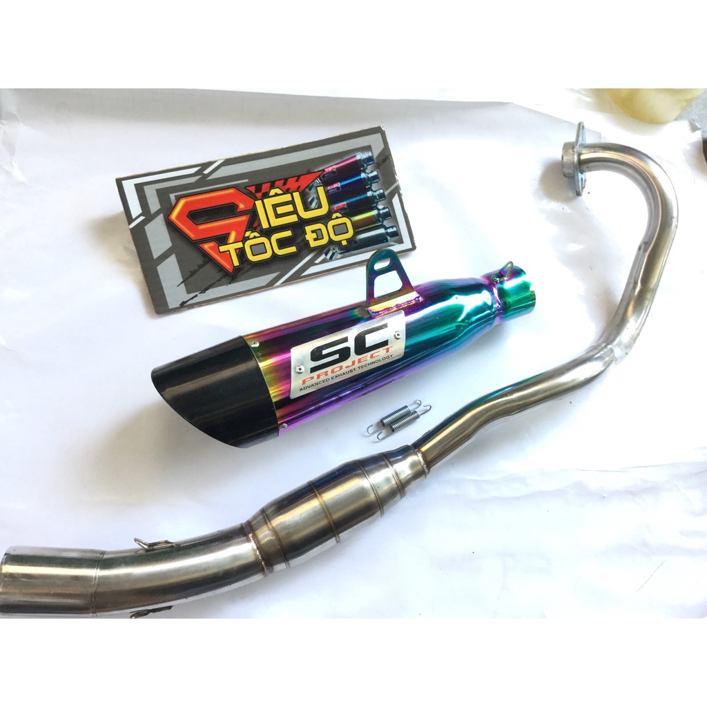 Pô sc xéo 7 MÀU cổ bầu hơi inox exciter, winer, sonic, raider, satria, gsx, tfx, fz, cbr, r15,...