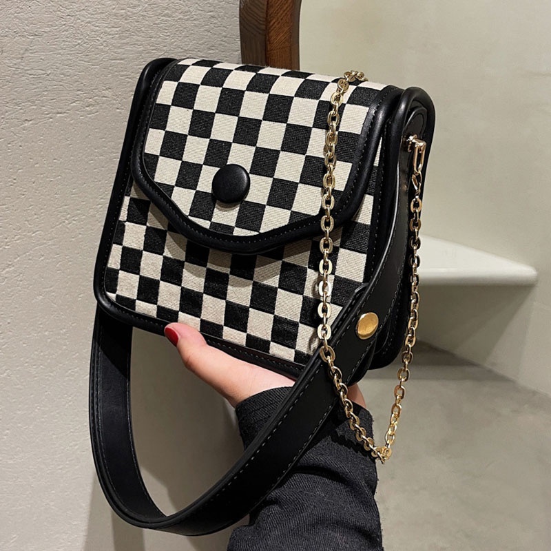 Túi đeo vai IELGY họa tiết kẻ sọc/ nhám phong cách cổ điển thời trang cho nữ