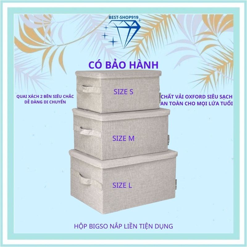 Hộp Vải Đựng Quần Áo Bằng Vải Gấp Gọn Bigso Xuất Thụy Điển Khung Cứng Có Quai Xách và Nắp Đậy Sắp Xếp Tủ Quần áo