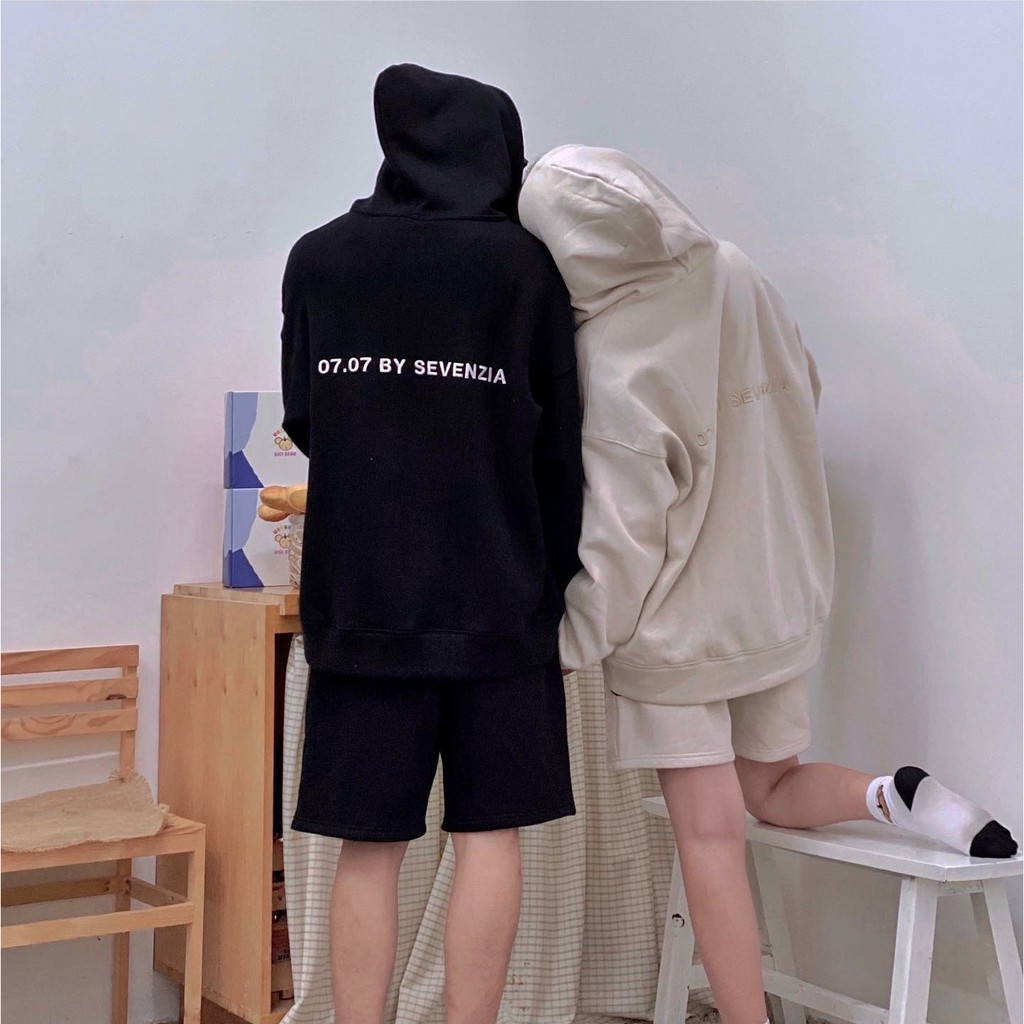 Set Áo Khoác Nỉ Bông x Short Nỉ Thêu 07.07 Black Unisex
