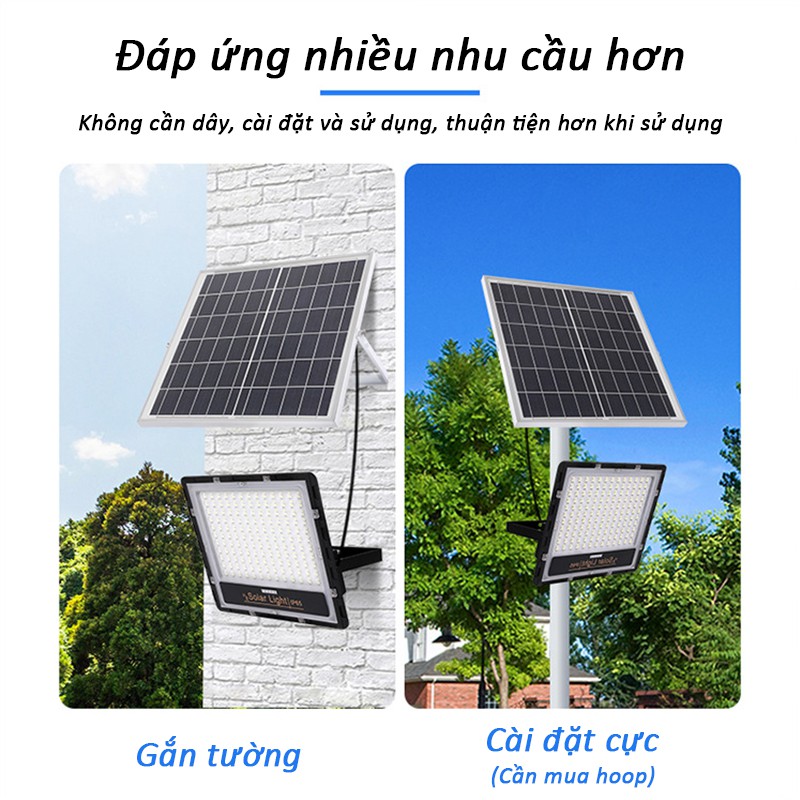 Bộ đèn pha led năng lượng mặt trời công suất 200W mẫu mới 2020 có đèn báo pin chế độ bật tắt tự động cảm biến