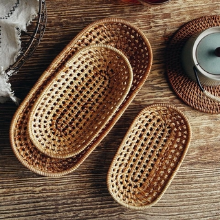 Khay đựng trà/ bánh mì đan mây thủ công hình Oval hàng mới