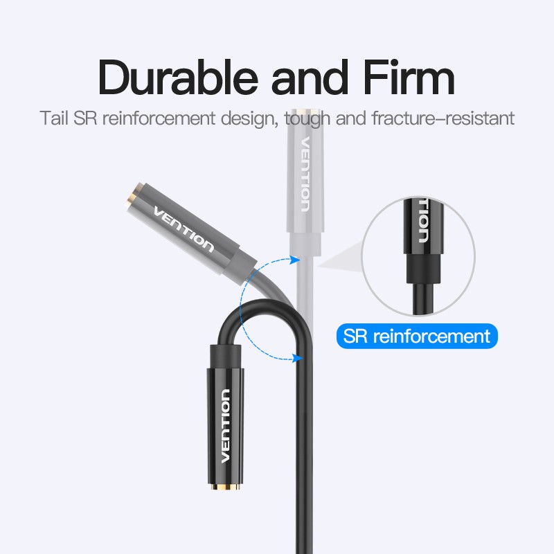 Cáp gộp tai nghe 2 vào 1 Jack 3.5mm loa và mic- Dây audio 2 dương 1 âm gộp âm thanh tai nghe máy tính Pc, Laptop Vention