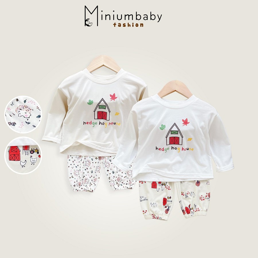 Set bộ thu đông cho bé gái in hình ngôi nhà xinh xắn, chất liệu 100% cotton, quần áo trẻ em MiniumBaby-SB1303