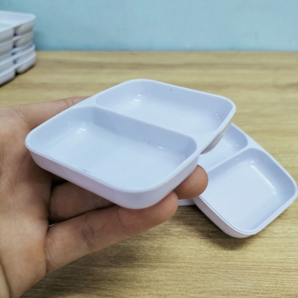 COMBO 3 Chiếc Đĩa Nhựa loại 2 Ngăn Đựng Gia Vị Cho Nhà Bếp Đĩa Nhựa Phip Đựng Nước Chấm Việt Nhật Plastic No.1205