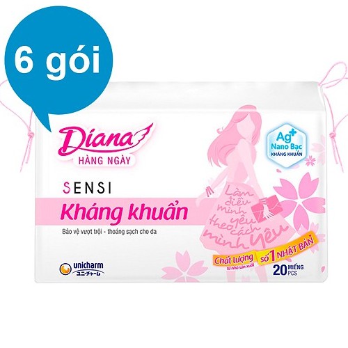 6 gói Diana Sensi hàng ngày kháng khuẩn gói lớn 20 miếng