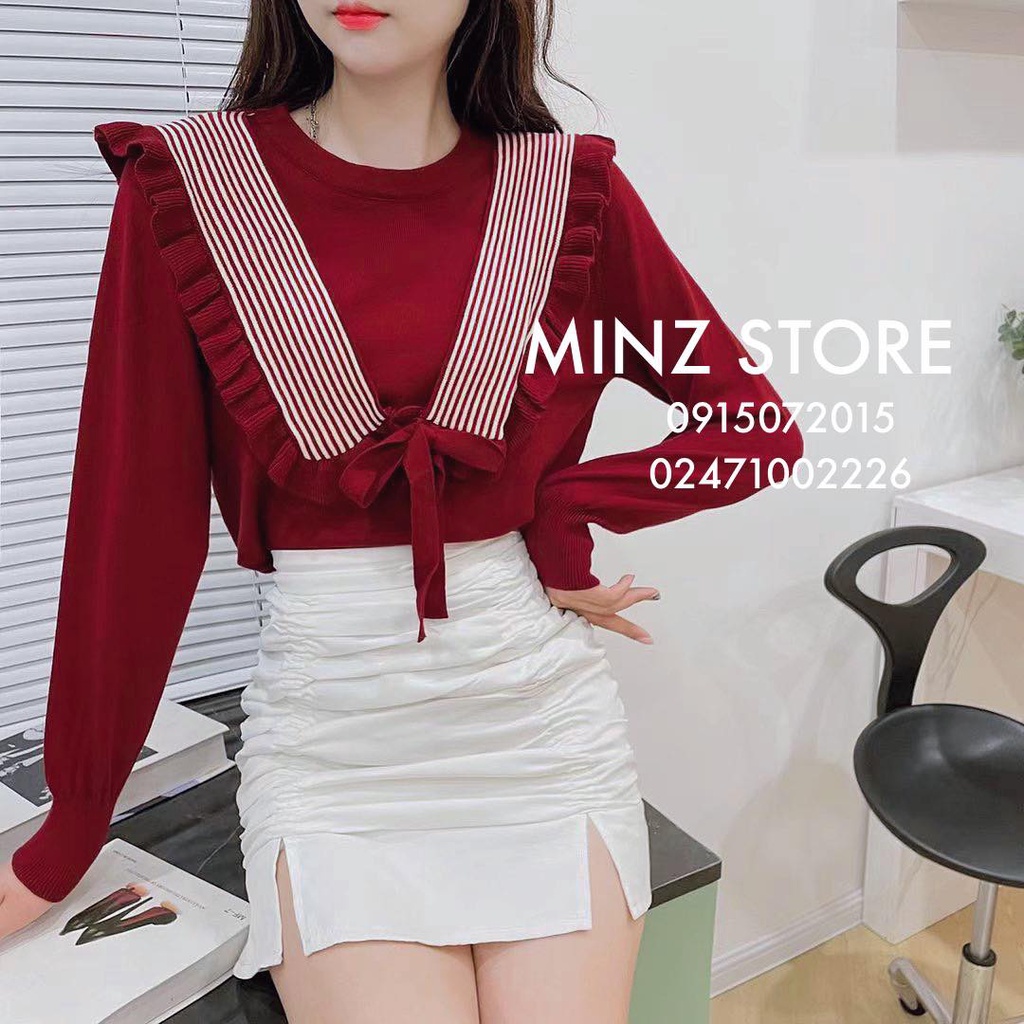 Len cổ viền kẻ thủy thủ buộc nơ #5222