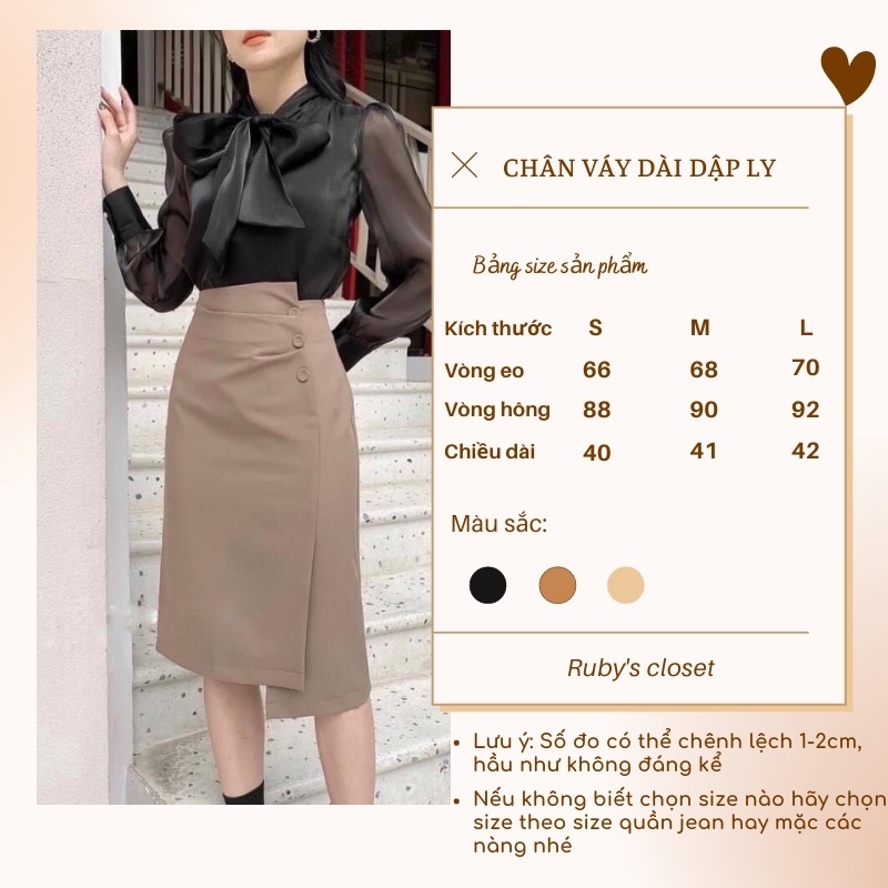 Chân váy xẻ tà công sở dài qua gối, Chân váy dài dập ly lưng cao dáng bút chì đẹp