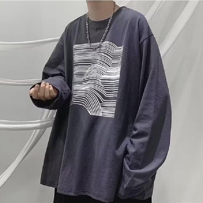 Áo Thun Tay Dài Dáng Rộng In Chữ Phong Cách Hip Hop Đường Phố Hàn Quốc Thời Trang Cho Nam size M-5XL