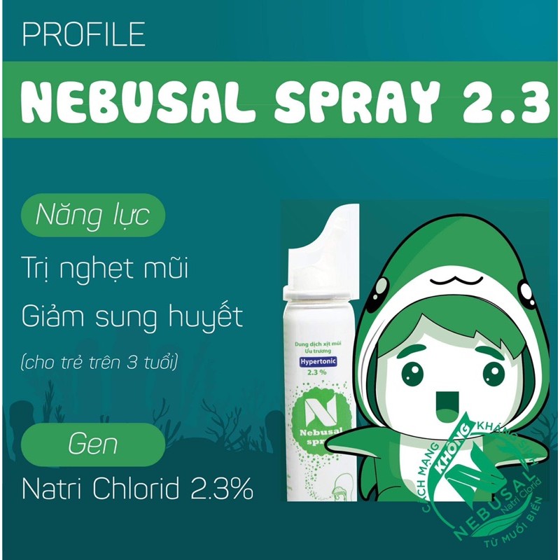 Nebusal - Dung dịch xịt vệ sinh mũi, nghẹt mũi, sổ mũi, vệ sinh tai (Đẳng trương, ưu trương, nhược trương, húng chanh)