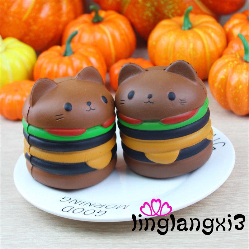 .GL-Squishy Hamburger Cat Slow Rising Soft Squeeze Stress Reliever Scented Toys