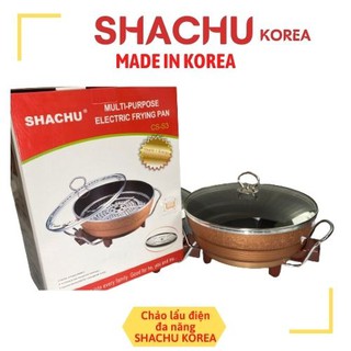 Nồi , chảo điện đa năng chiên xào ăn lẩu cho gia đình thương hiệu Shachu Hàn Quốc - Tặng Xửng Hấp Inox