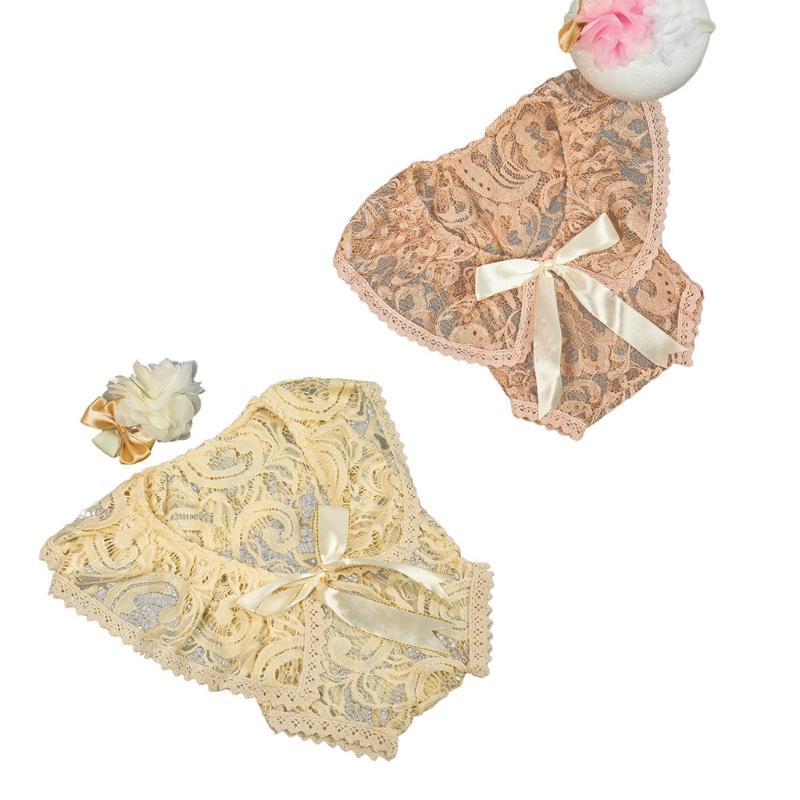 Set 2 Bộ Áo Liền Quần Phối Ren Kèm Băng Đô Dành Cho Bé Sơ Sinh 0-1 Tháng