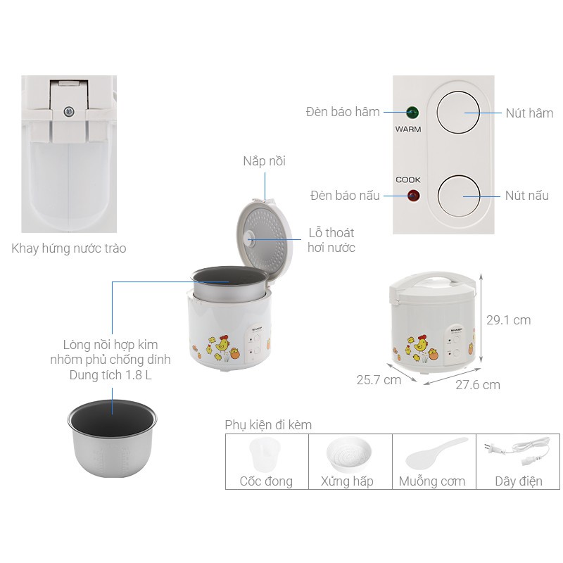 Nồi cơm điện Sharp KS-183TJV-CH(1.8L)-Chính Hãng