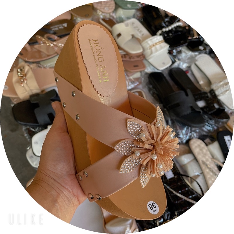 Dép đế xuông hoa vải siêu hót cao 7cm