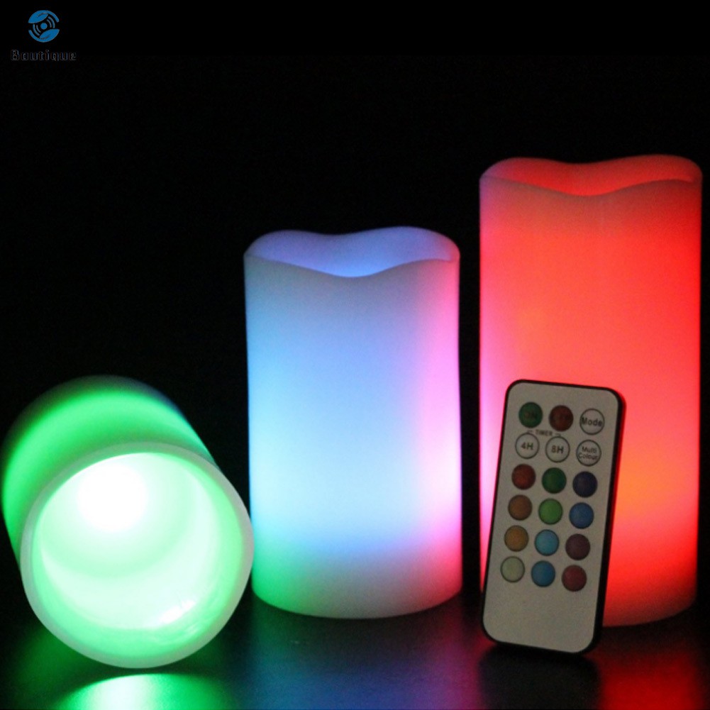 ✿♥▷ 3Pcs Flameless LED Candles Flickering Color Changing Candle Lights Battery Operate with Remo