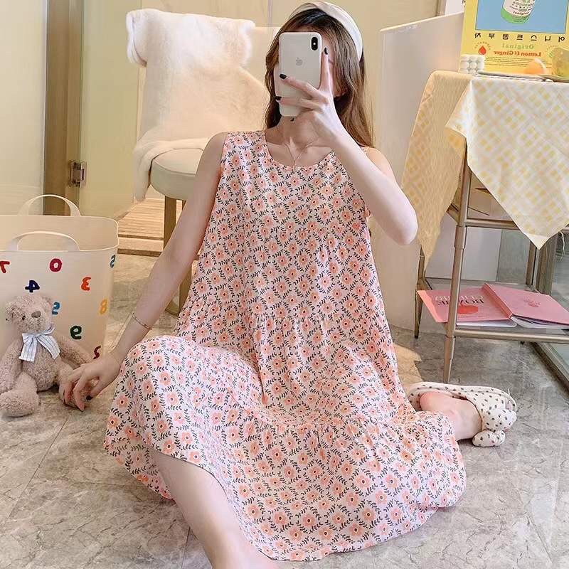 Váy ngủ lanh, váy bầu size to mềm mịn mát free size 40-80kg