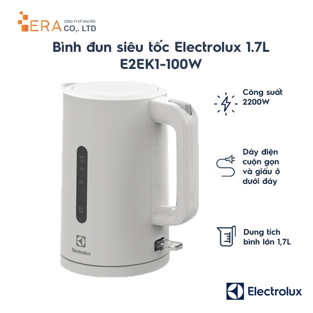 [Mã ELHADEV giảm 4% đơn 300K] Bình đun siêu tốc Electrolux 1.7 lít E2EK1-100W