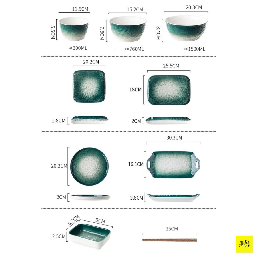 Bộ bát đĩa sứ trắng pha men màu đẹp mắt – có sẵn bộ 5 món và 9 món – phong cách Bắc Âu sang trọng