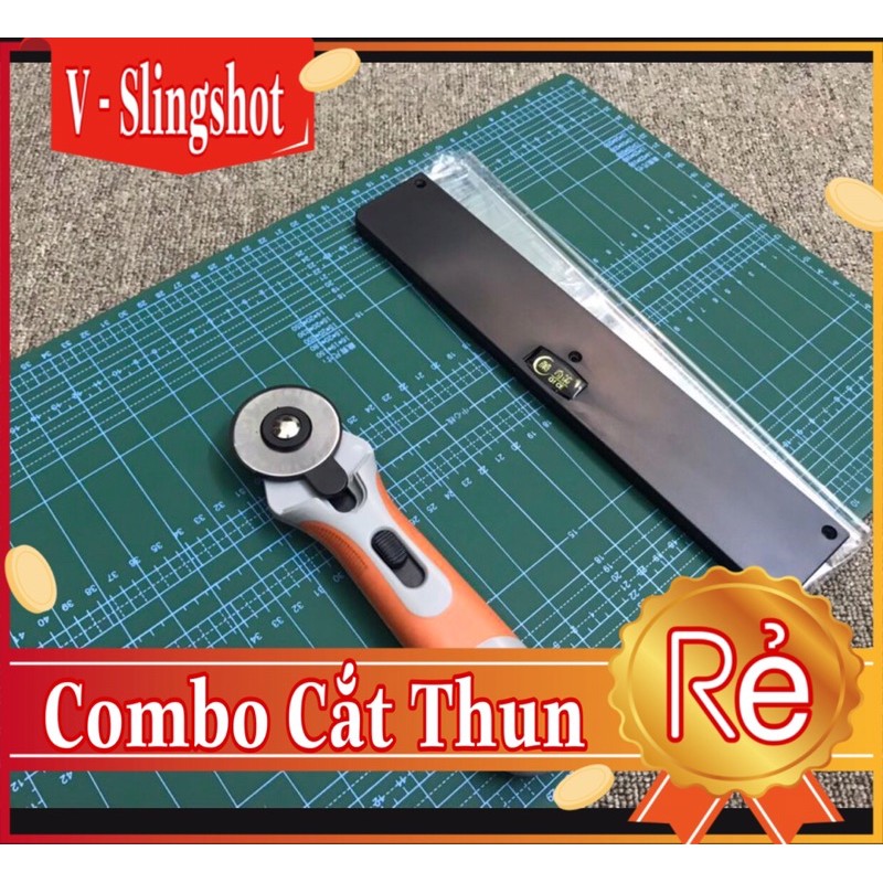 Bộ Combo Cắt Vải , Thun Ná Cao Su Đa Năng ( Thước , Dao Cắt Thun , Bảng Cắt )