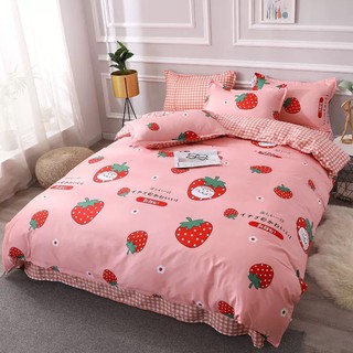 Bộ Drap & Chăn Phao Cotton Poly Dâu Nhật