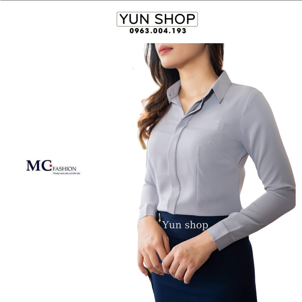 Áo Sơ Mi Nữ  cao Cấp,Áo sơ Mi Nữ Thời Trang Công Sở đẹp, Áo Kiểu Dài Tay Trơn Màu Xám Chuẩn Hãng Mc Fashion A686
