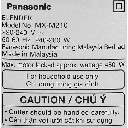 Máy xay sinh tố 3 cối Panasonic MX-M210SRA Malaysia chính hãng, bảo hành 12 tháng