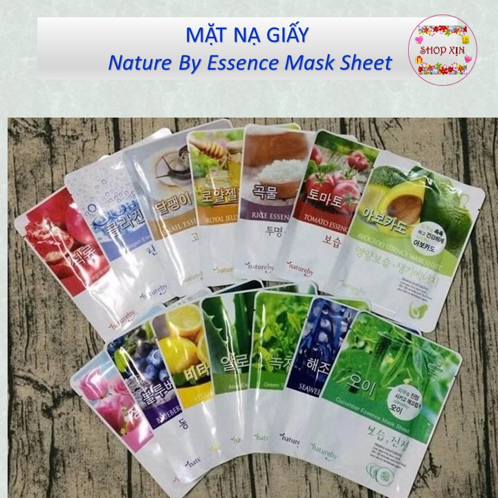 Mặt nạ giấy Natureby Essence Mask Sheet Hàn Quốc loại hoa hồng, bơ, gạo, lựu, hồng sâm