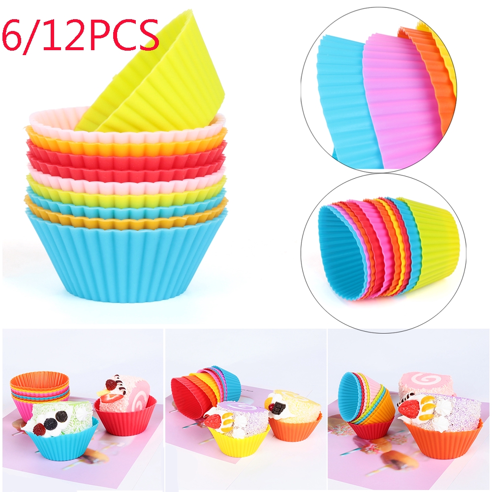 Set 6 / 12 khuôn silicon làm bánh cupcake họa tiết dễ thương