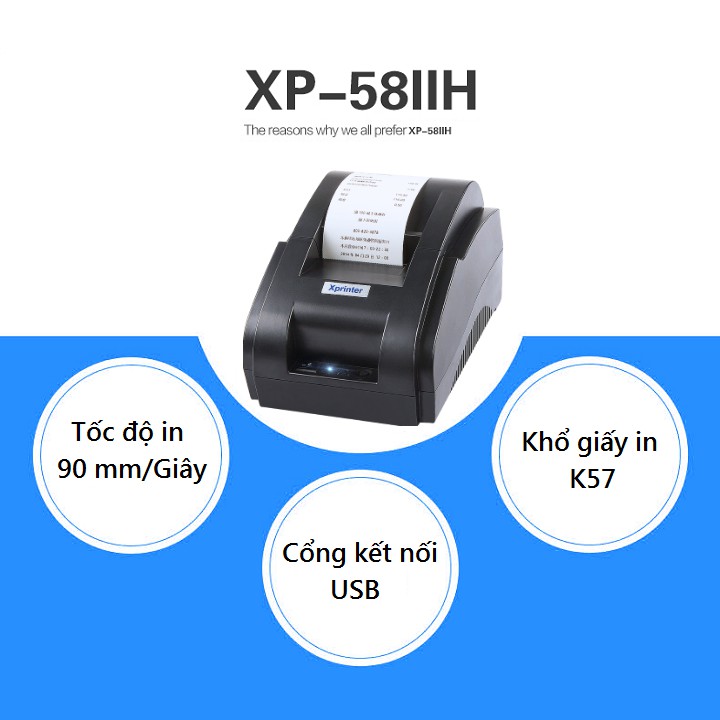 Máy In Hóa Đơn Khổ K58 Xprinter 58IIH (USB chỉ in từ máy tính) BẢO HÀNH 12 THÁNG