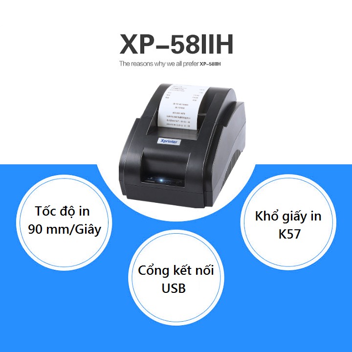 [Mã 253ELSALE hoàn 7% đơn 300K] Máy In Hóa Đơn Khổ K58 Xprinter 58IIH (USB chỉ in từ máy tính) BẢO HÀNH 12 THÁNG