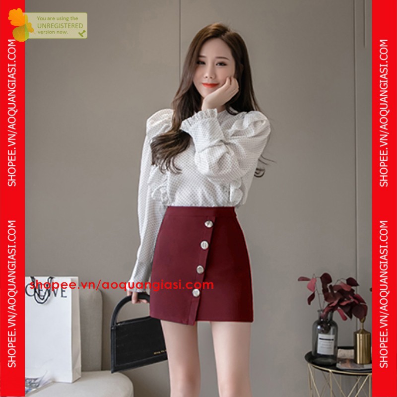 Quần giả váy vạt xéo nút sắt to màu đen size S,M AQGS MT908 rẻ đẹp chuẩn store hàn quốc freeship 50k