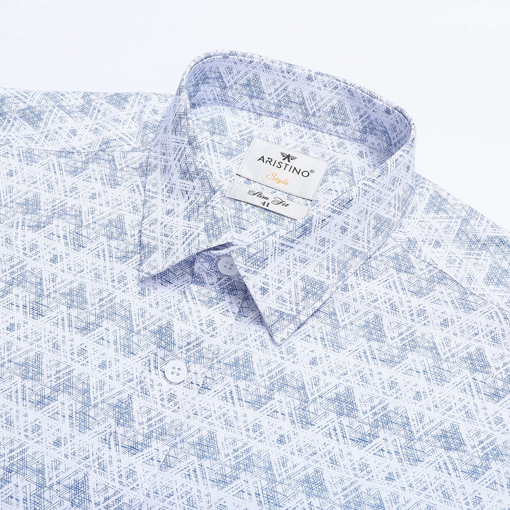 Áo sơ mi nam dài tay ARISTINO họa tiết xanh in trên nền trắng tinh tế, lịch lãm - ALS36601