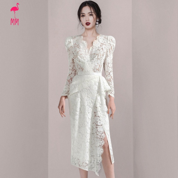 Đầm Tay Phồng Phối Ren Phong Cách Hàn Quốc Dành Cho Nữ