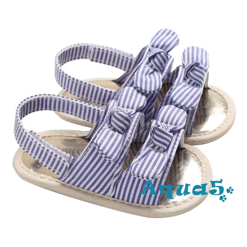 Giày sandal đế mềm chống trượt đính nơ sọc dành cho bé gái 0 đến 1 tuổi