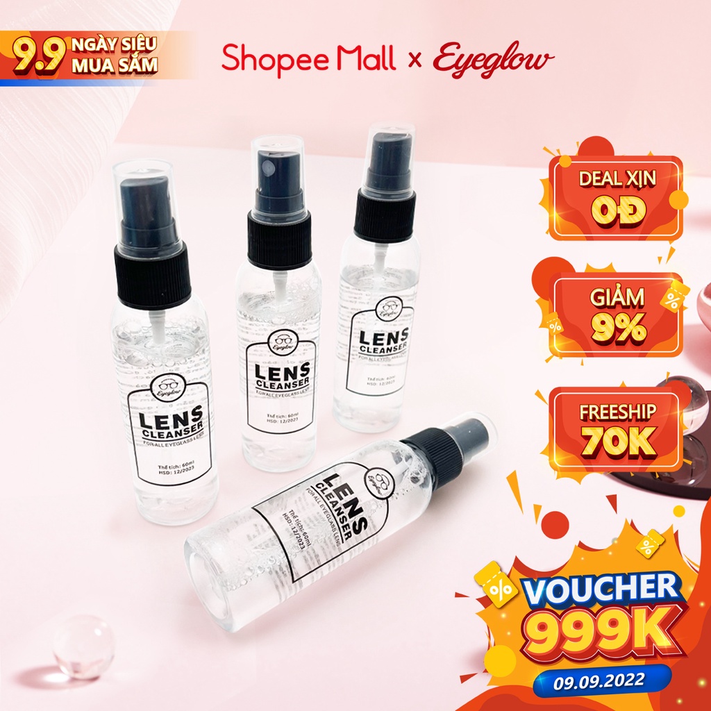 Lọ nước lau rửa mắt kính chai 60ml dạng xịt cao cấp loại bỏ mồ hôi bụi bẩn vân tay EYEGLOW EG-2223