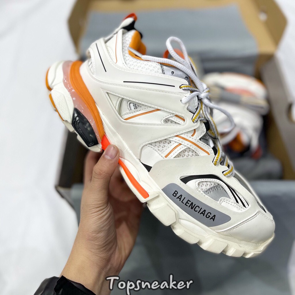 Giày Sneaker Balen Track Trắng Cam Full Phụ Kiện