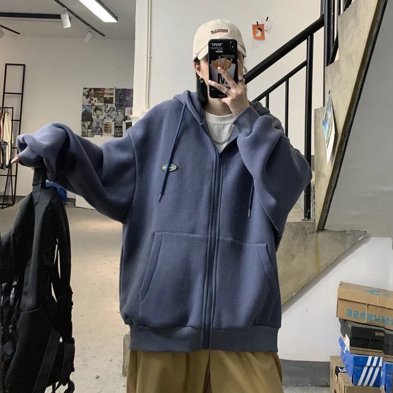 Áo khoác Hoodie nam nữ Unisex màu tím đen ghi xanh dài tay có mũ basic khoá kéo chất nỉ bông phom rộng Hàn Quốc