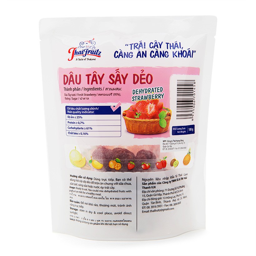 [Mã FMCGM25 - 10% ĐH 150K] Dâu tây sấy dẻo Thaifruitz 100g