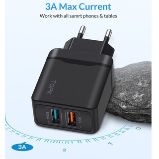 Củ sạc topk b244q hai cổng kết nối usb sạc nhanh 28w qc 3.0 đầu cắm eu tiện dụng
