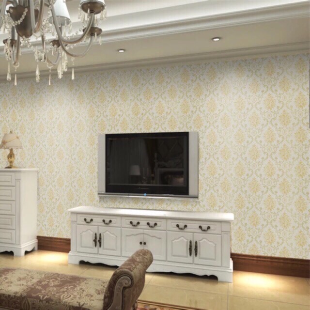 20m giấy dán tường hoa văn vàng khổ 0,45m