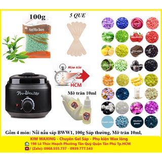 (Hàng có sẵn) Nồi nấu sáp wax Chống dính và 100g sáp Thường wax viên nóng