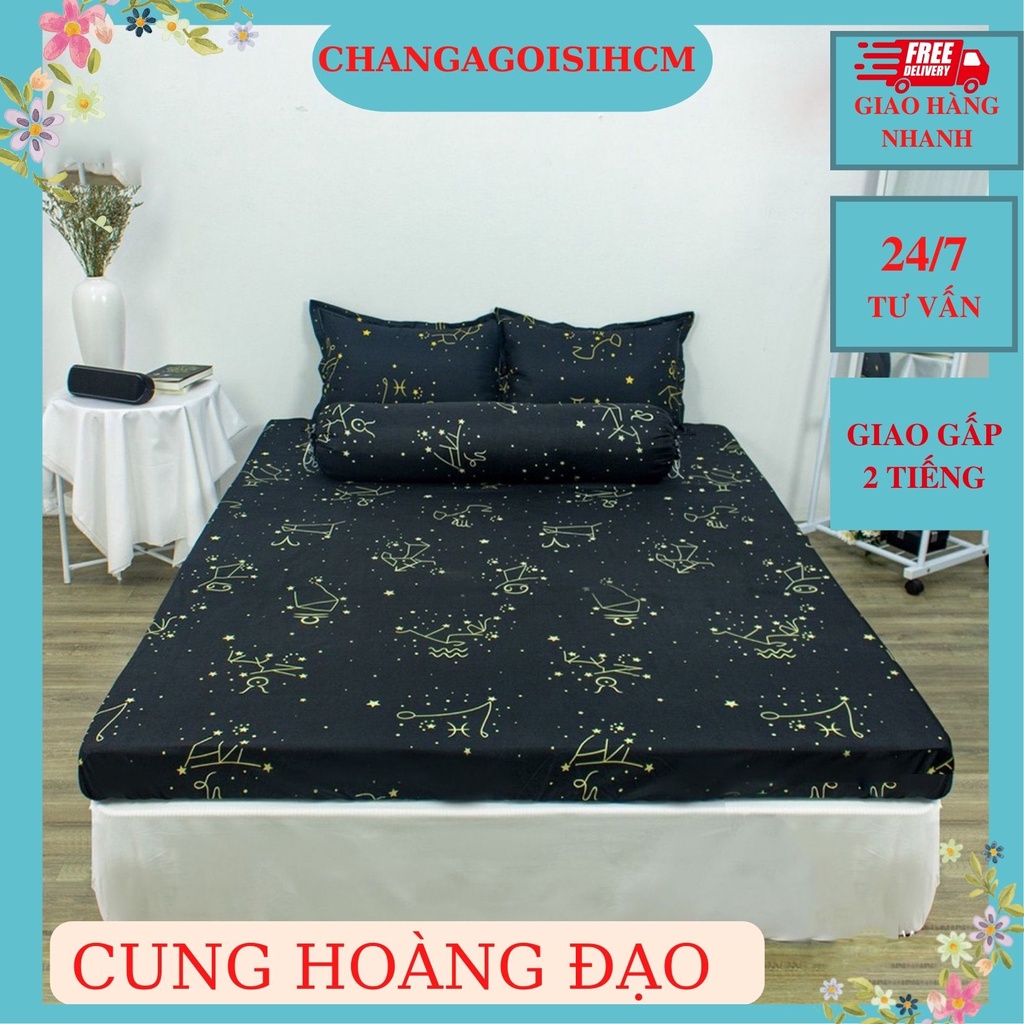 Ga trải giường Cung Hoàng Đạo màu Đen, drap trải giường đủ kích thước 1m,1m2,1m4,1m5,1m6,1m8