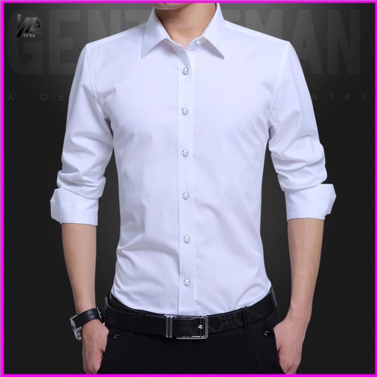 Áo sơ mi nam Trắng - Xám chất Lụa kiểu dáng slim fit lên form cực đẹp ་