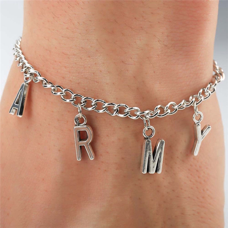 Vòng tay dây xích thiết kế tên fan hâm mộ Army của nhóm nhạc Bts độc đáo cá tính