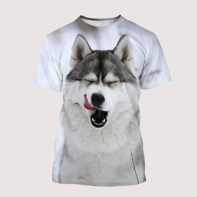 Áo Thun Oversize Cổ Tròn In Hình Chú Chó Husky 3D Vui Nhộn Thời Trang Đường Phố Cho Nam Và Nữ