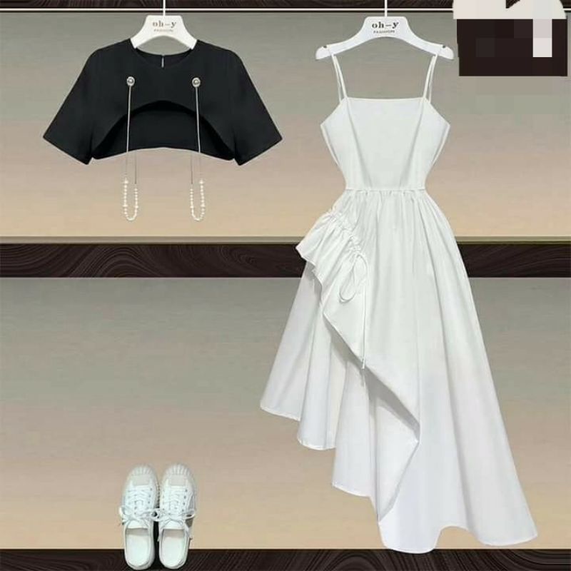 SET HAI MẢNH ÁO CROPTOP VÁY DÂY CÁ TÍNH