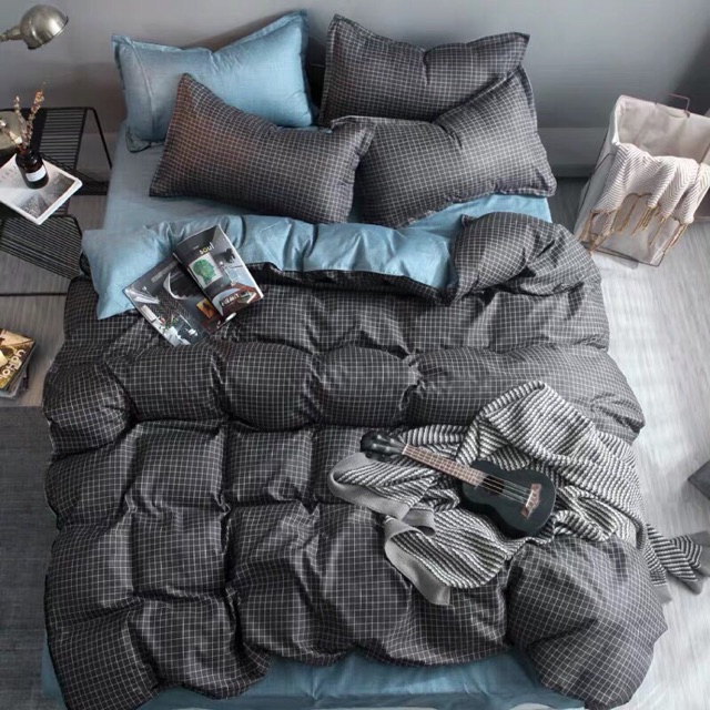 Poly kẻ đen - chăn, ga, gối