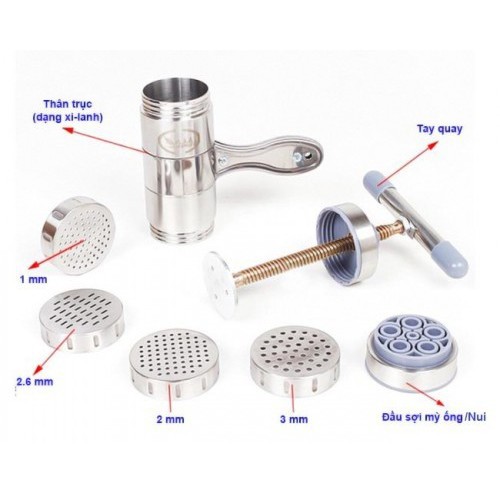 Dụng Cụ Làm Bún, Máy Làm Bún Tươi, 5 Đầu Inox Cao Cấp, Máy Làm Bún Mì Mini Gia Đình, An toàn vệ sinh tuyệt đối