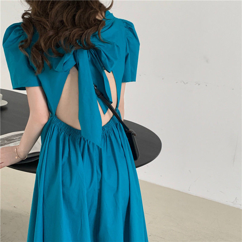 Đầm nữ ngắn tay cổ tròn eo thắt dây thời trang